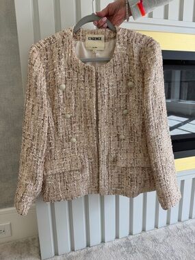 L'AGENCE Cream Bouclé Double-Breasted Tweed Jacket